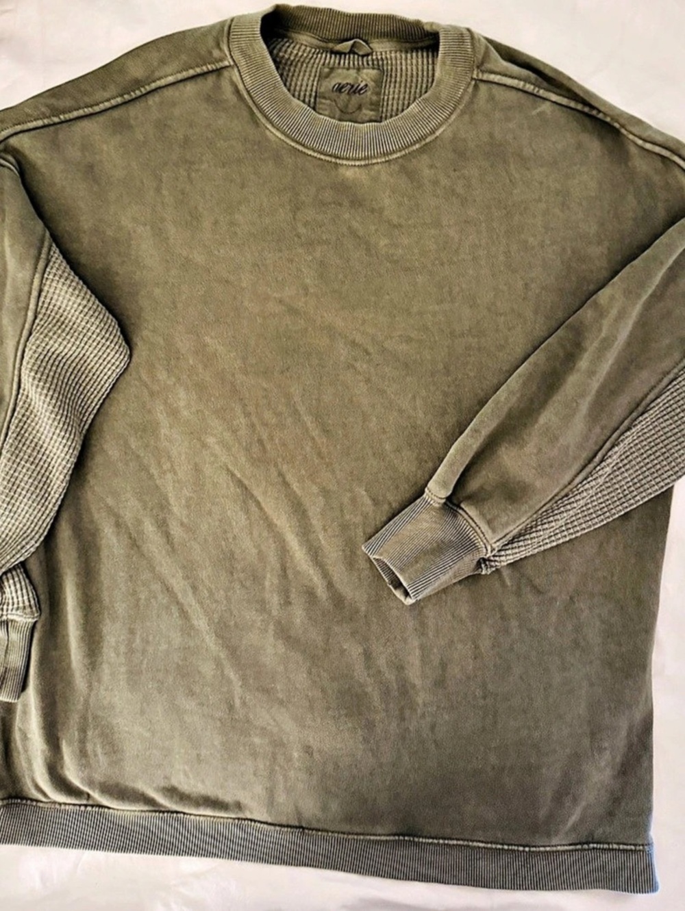 Aerie Oversized Waffle Knit Crewneck Sweatshirt Green